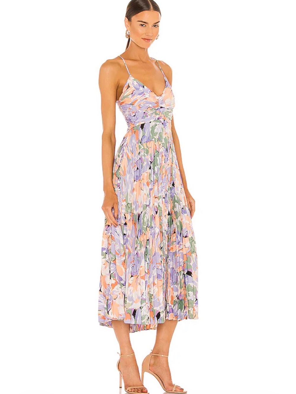 ASTR The Label Blythe Purple Multi Floral Pleated Maxi Dress S